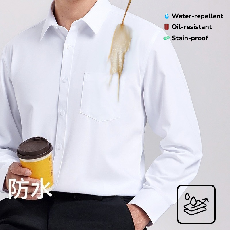 Office Of Tech - เสื้อเชิ้ตแขนยาวกันน้ำและกันน้ำมันสำหรับผู้ชาย – ผ้าเทคโนโลยี 3-Proof – ทรงเข้ารูปสำหรับใส่ทำงาน/ลำลอง